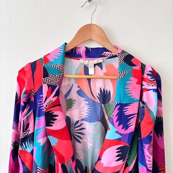Hutch Pace Top Zany Floral Satin Wrap Blouse Purple Multi Size M - Picture 5 of 8